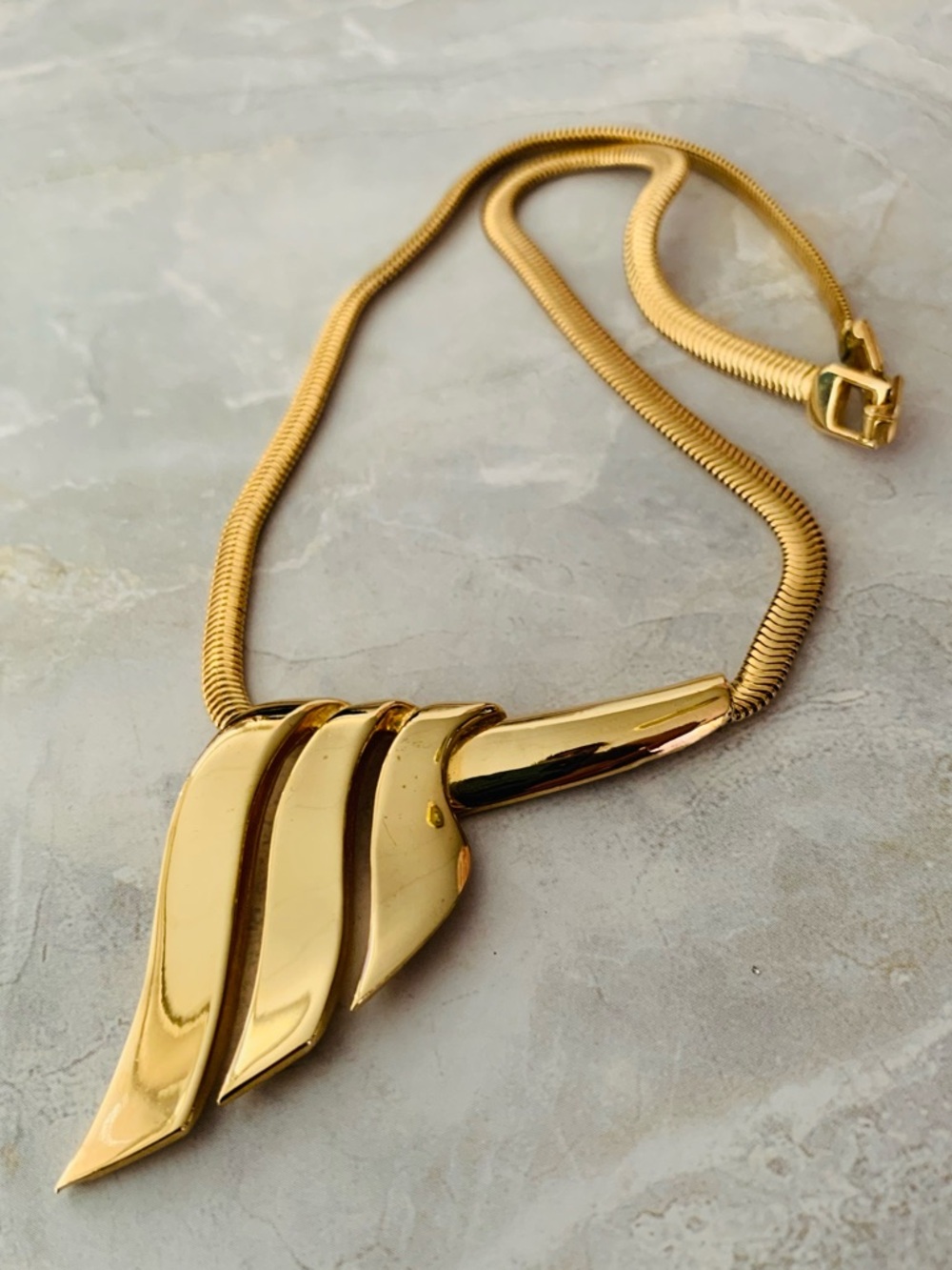 P & M Paris Art Deco Pendant Golden Necklace
